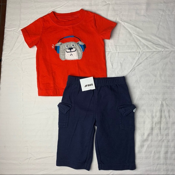 Carter’s red shirt navy pants set, dog with headphones appliqué, 3 months - Picture 8 of 8